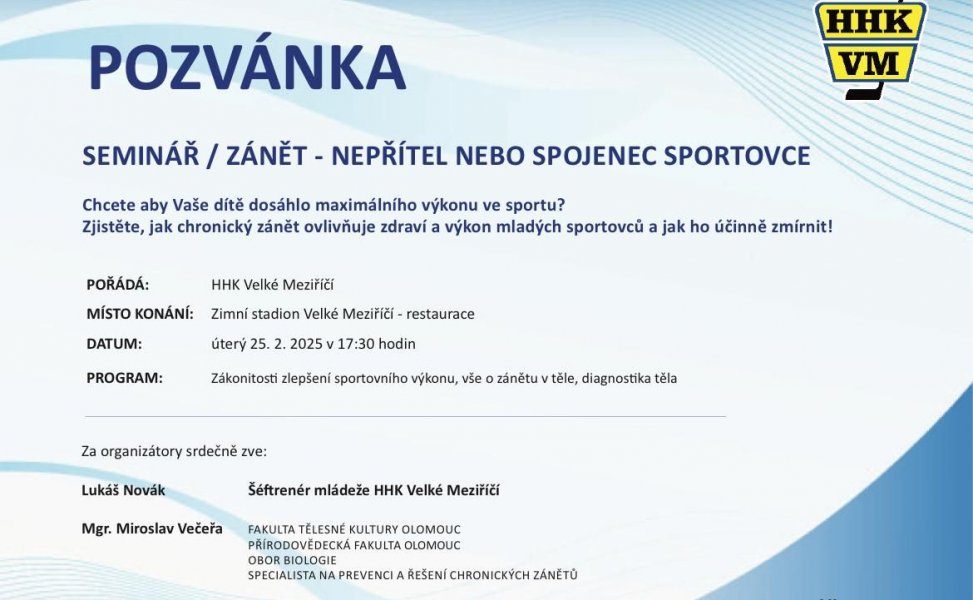 Pozvánka na seminář - zánět - nepřítel nebo spojenec sportovce